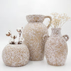Modern Rustic Farmhouse Ceramic Vase Set of 3, Handmade Speckled Pottery Vases for Table Decor, Small Decorative Vase Centerpiece for Living Room, Mantel & Shelf Styling