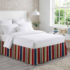 Red Green Striped Bed Skirt Queen Size 16 Inch Drop, Adjustable Elastic Bedskirt Dust Ruffle for Queen Bed, Farmhouse Vintage Minimalist Stripe Wrap Around Bed Skirts Luxurious Pleated Bed Frame Cover