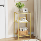 Side Tables Set of 2, Tempered Glass End Table with Metal Frame, 3-Tier Small Nightstands with Storage Shelves,Tall Table Stand for Home Decor, Living Room, Bedroom, Office, Gold（2 Pack）