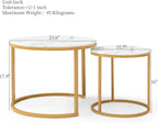 Nesting Coffee Table, Round Coffee Tables with White and Gray Marble Pattern Top and Golden Metal Frame, Coffee Table End Table Side Table Set of 2 for Living Room Bedroom