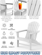 Farmhouse Adirondack Chair Set of 2, Poly Lumber Patio Chairs, Pre-Assembled Weather Resistant Outdoor Chairs for Pool, Deck, Backyard, Garden, Fire Pit Seating, White