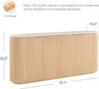 CHITA 70" Sideboard Buffet Cabinet with Storage, Fluted Accent Cabinet with Adjustable Shelves, Media Console for Living Room, 32" H, Oak - Faux Marble