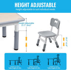 UNICOO - Kids 23""x23"" Three Piece Study Table and Chairs Set, Height Adjustable Plastic Children Art Desk with 2 Seats, Kids Multipurpose Activity Table Set (Maple Top with Grey Border), KT-TCO1