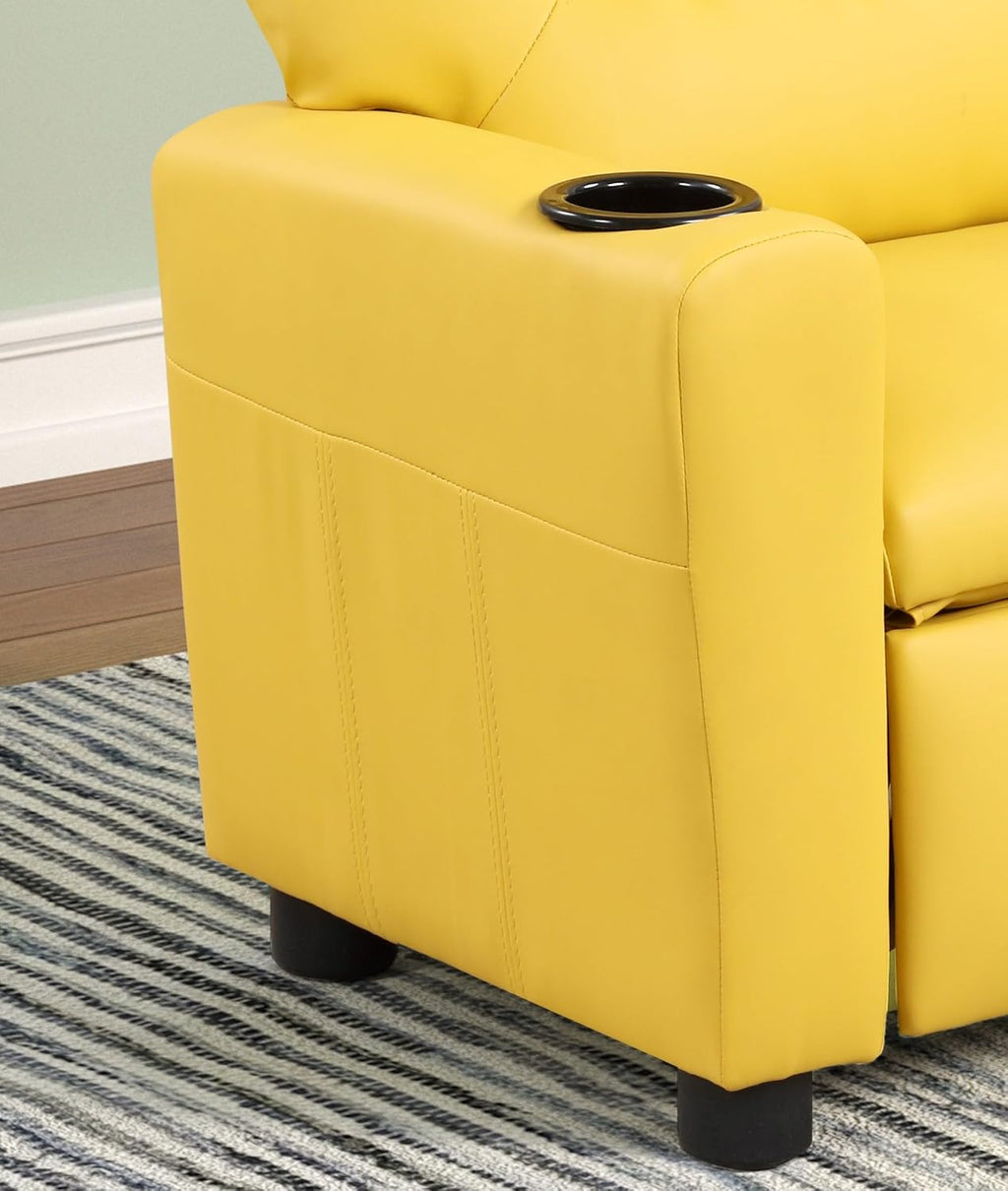 23" Yellow PU Leather Recliner Chair with Cupholder