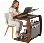 100% Solid Wood C Shaped End Table with Swivel Wheels, Lift Top Couch Table with Storage, Rolling Table that Slide Under Sofa & Bed, 15.75" D x 23.62" W x 24.8" H