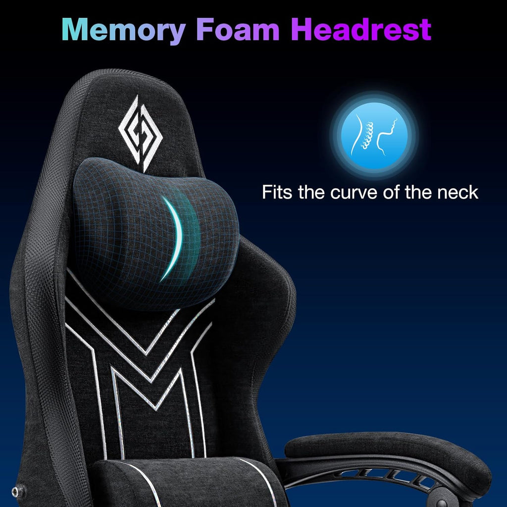 HOFFREE RGB Gaming Chair with Music Rhythm LED Lights and Bluetooth Speakers Fabric Ergonomic Game Chair 155° Reclining Computer Chair with Footrest Video Game Chairs for Adults Gaming & Office Black