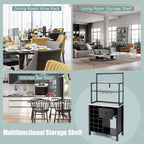 TANGZON Sideboard Wine Cabinet, Kitchen Buffet Cabinet with Glass Holders, 18-Bottle Wine Rack, Drawer, Worktop & Anti-Tipping Device, Home Bar Dining Room Wooden Storage Cupboard (Black)