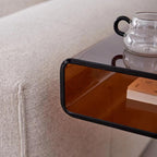Glass Nightstand End Table, Amber Color S-Shape Bedside Tables, Modern Small Side Table for Living Room, Sofa Nightstand (Brown S-Shape)