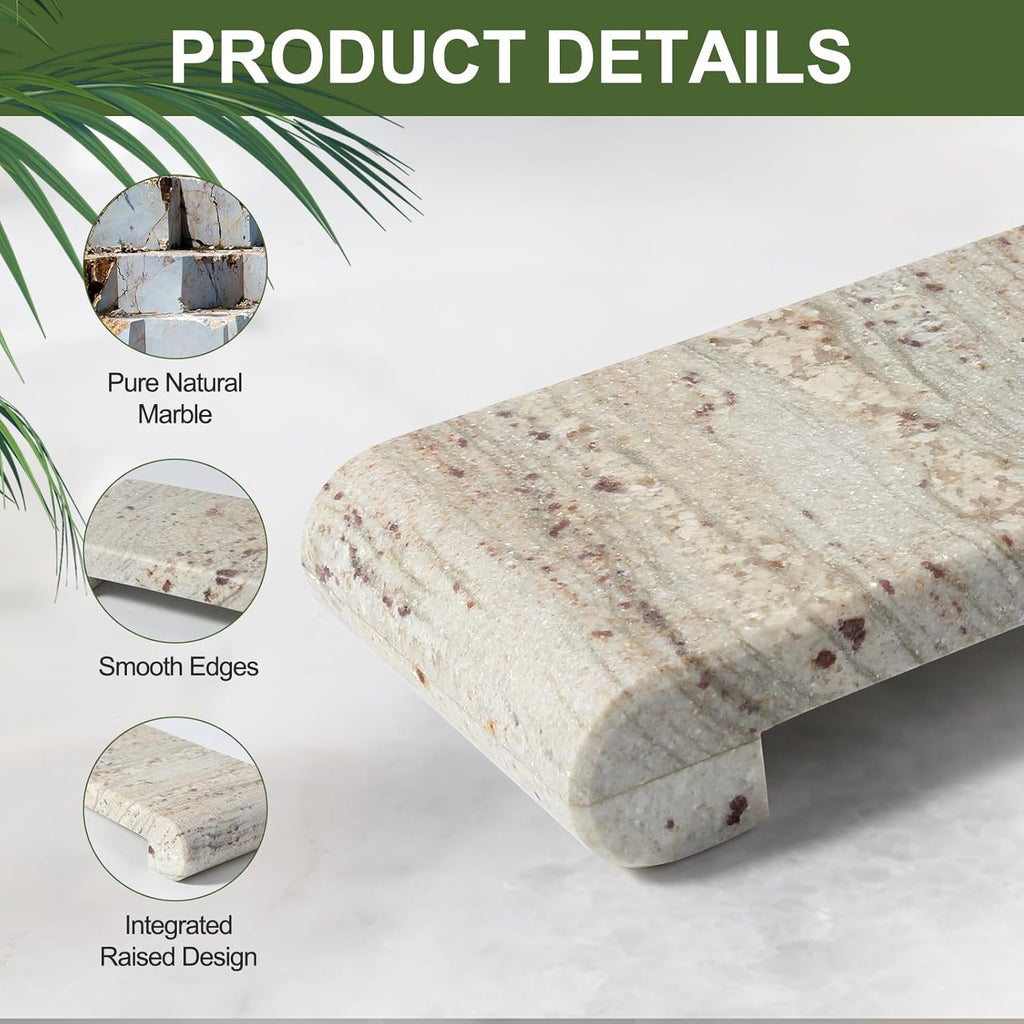 Marble Tray Pedestal Stand, 16"x4" Marble Vanity Tray with Feet for Bathroom Counter, Rectangular Marble Riser for Kitchen Sink, Soap Dispenser Perfume Jewelry Stone Organizer (River White)
