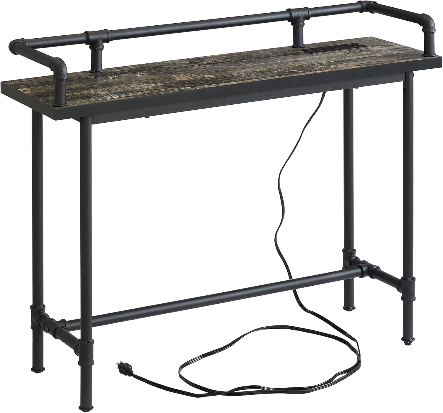 VECELO Narrow Sofa Table with Outlets & USB Ports, Industrial-Style Behind-Couch Table for Entryway, Hallway, Living Room, Bedroom, 39 Inch, Grey Oak