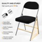 VINGLI 4 Pack Folding Chairs with Padded Seat & Backrest, Metal Frame, Durable Corduroy Fabric, 350 lbs Capacity, Set of 4, Black – Ideal for Weddings, Parties, Office Events