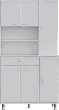 35.4" D*13.7" W*66.5" H Freestanding Kitchen Pantry with 2 Dawers, 4 Shelves, 2 Single Doors & 2 Double Doors, Rectangular Storage Cabinet, Modern, for Living Room, Dining Room, White