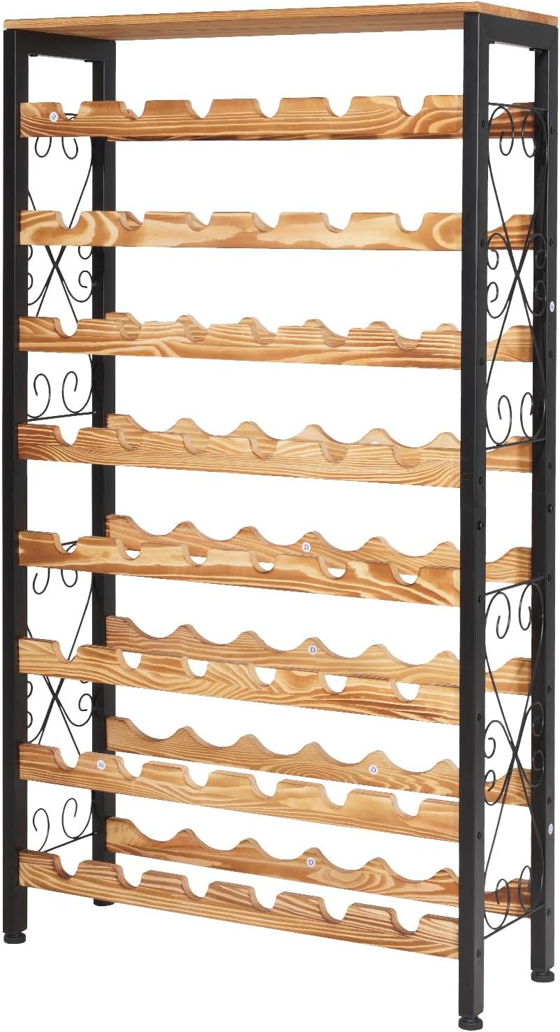 VEVOR 48 Bottle Wine Rack,8-Tier Iron Wine Bottle Holder with Wood Table Top,Freestanding Floor Display Wine Storage Shelves,for Kitchen Pantry, Cellar, Bar, Dining Room,26''L X 9.3''W X 46.9''H