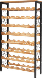 VEVOR 48 Bottle Wine Rack,8-Tier Iron Wine Bottle Holder with Wood Table Top,Freestanding Floor Display Wine Storage Shelves,for Kitchen Pantry, Cellar, Bar, Dining Room,26''L X 9.3''W X 46.9''H