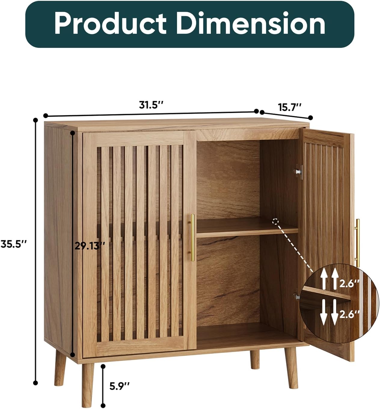 Buffet Cabinet with Storage,Sideboard with Grille Doors&Adjustable Shelf, Wood Coffee Bar Storage Cabinet for Kitchen Living Room Entryway (Natural Wood, 31.5 Inch)