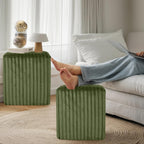 YDcosyfy Modern Square Ottoman, Vertical Channel Tufted Foot Stool Ottoman, Velvet Upholstered Vanity Stool for Makeup, Bedroom, Living Room, Dark Green
