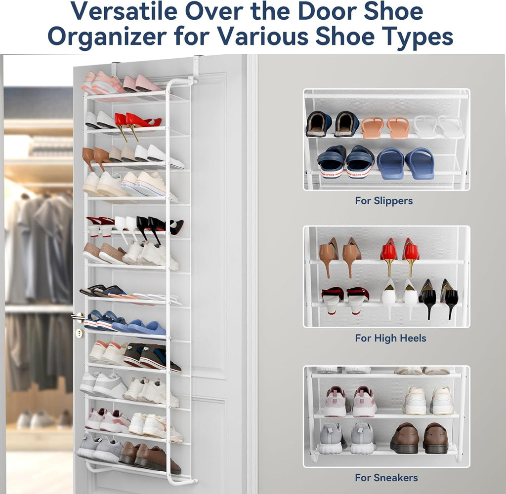 Whitmor 36 Pair Over The Door Shoe Organizer, 12 Tier Hanging Shoe Organizer, Heavy Duty Metal & Mesh Shoe Holder, Hanging Shoe Rack for Closet Organizer & Storage, 74"H x 21.7"W x 7.5"D, White