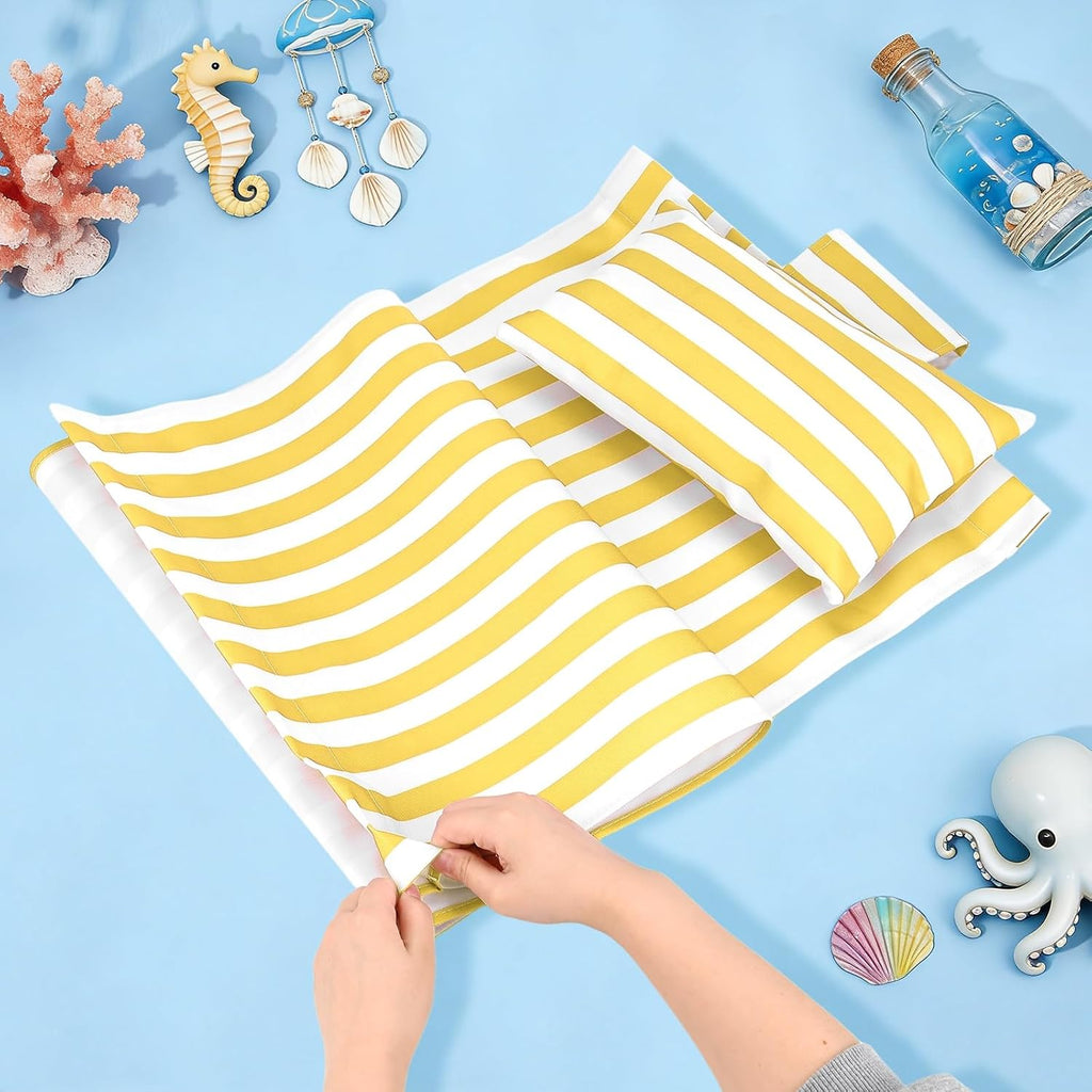 M METERXITY Beach Sling Chair Replacement Canvas, 16x44.5 Inch Folding Lounge Chair Fabric with Pillow for Beach/Sunbathing/Courtyard/Garden [Pinstripe Yellow, Only Replacement]