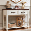 SAVOR LIFE Farmhouse 46" Console Table with 2 Drawers, Rustic Wood 2 Tier Entryway Table with Open Storage Shelf for Entry, Large Mid-Century Vintage Sofa Tables Behind Couch for Living Room, White