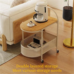 Sofa Side Table with Wheels Coffee Storage Cart Movable End Table with Storage Basket Iron Frame Small Coffee Tables for Living Room Multi Scenario Use(White)