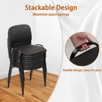 CLATINA Stackable Armless Guest Chairs, PU Leather Thick Cushion Waiting Room Chairs, Heavy Duty Metal Frame No Wheels Stackable Office Reception Chair for Lobby Conference Room School Black，10 Pack