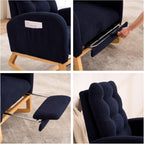 Nursery Rocking Chair with Retractable Footrest,Accent Rocker for Relaxing, Side Pocket,A+ Grade Rubber Wood,Suitable for Living Room,Bedroom and Balcony (Teddy Fleece, Navy Blue)