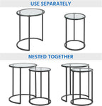Yaheetech Round Nesting End Table Set of 2,Stacking Side Tables,Coffee Tables Set w/Metal Frame & Glass Top & Protective Foot Pads for Small Space, Living Room, Office- Black