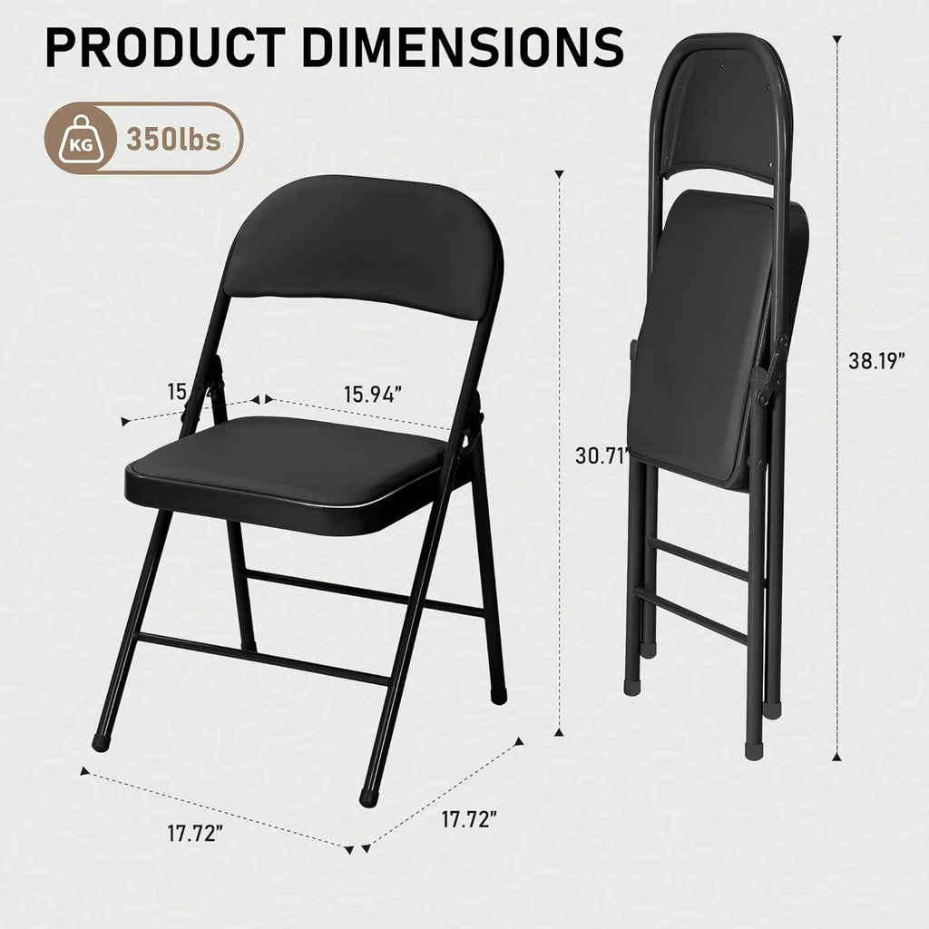 SEALAMB 16 Pack Folding Chairs with Cushion Seat, Heavy Duty Metal Frame Portable Stackable Chairs for Wedding Party Office School Church Events, Indoor Outdoor Use, 350 lb Capacity, Black