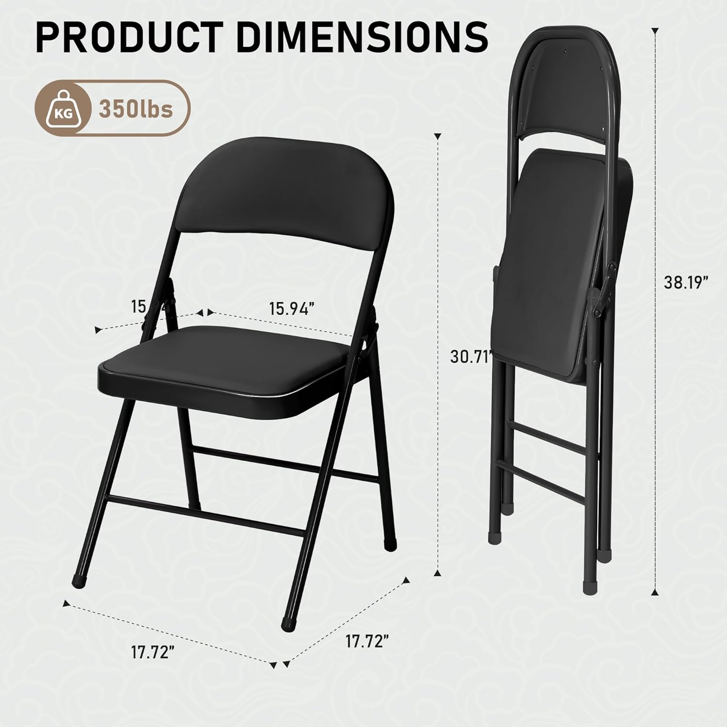 SEALAMB 16 Pack Folding Chairs with Cushion Seat, Heavy Duty Metal Frame Portable Stackable Chairs for Wedding Party Office School Church Events, Indoor Outdoor Use, 350 lb Capacity, Black
