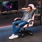 Bigzzia Gaming Chair, Ergonomic Video Game Chairs with Pillow and Lumbar Support, Racing Style Height Adjustable Computer Chair with 360°-Swivel Seat for Adults and Teens (Pink)