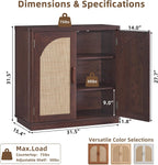 LEYAOYAO Rattan Sideboard Buffet Cabinet with Storage, 31.5" Coffee Bar Cabinet with Arch Doors & Adjustable Shelves, Wood Credenza, Boho Accent Cabinet for Kitchen, Living Room, Walnut