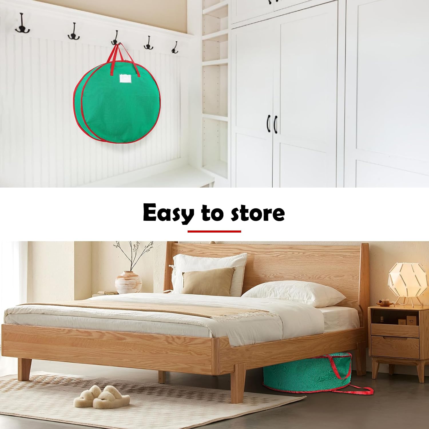 2 Pack Christmas Wreath Storage Container Bag 24", Card Slot Durable Handles and Double Zipper Storage Containers and to Protect Artificial Garland - Green