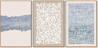 SAFERRYHOME Mid Century Neutral Blue Contrast Boho Wall Art - Modern Framed Canvas Prints Large Abstract Zen Lines Geometric Pattern Decor for Living Room, Home Office, Dining Room - 3 Pieces 24x36 Inch
