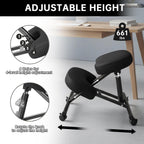 PU Leather Ergonomic Kneeling Chair, Adjustable Home and Office Stool with Thick Pads and Flexible Lockable Brake Wheels for Back Pain Relief (Black)