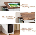 Drafting Table with Storage Cabinet & Drawers, Adjustable Drawing Table with Open Shelves, Craft Art Desk for Artists, Painters, Drawing, Crafting, Reading, Writing, Working
