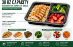 3 Compartment Food Containers with Lids, 25 Pack, 38 Oz Take Out Containers, Reusable Meal Prep Containers, Microwave Safe Lunch Boxes, Food Storage Containers for Catering, Restaurant & To Go Meals