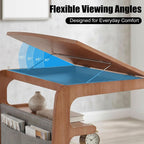 100% Solid Wood C Shaped End Table with Swivel Wheels, Lift Top Couch Table with Storage, Rolling Table that Slide Under Sofa & Bed, 15.75" D x 23.62" W x 24.8" H