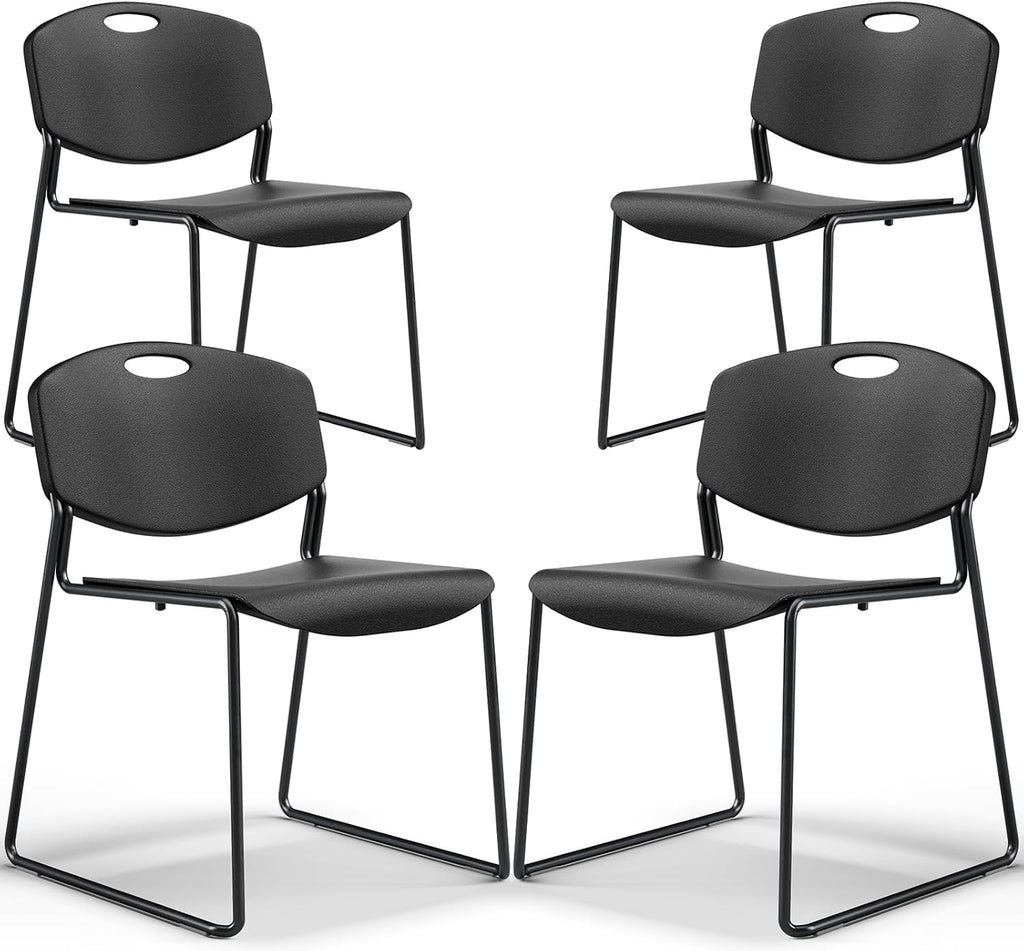 Stacking Chairs Set of 4, Plastic Waiting Room Chair with Sled Base, Stackable Office Guest Reception Chairs No Wheels for Break Rooms and Conference Rooms Black