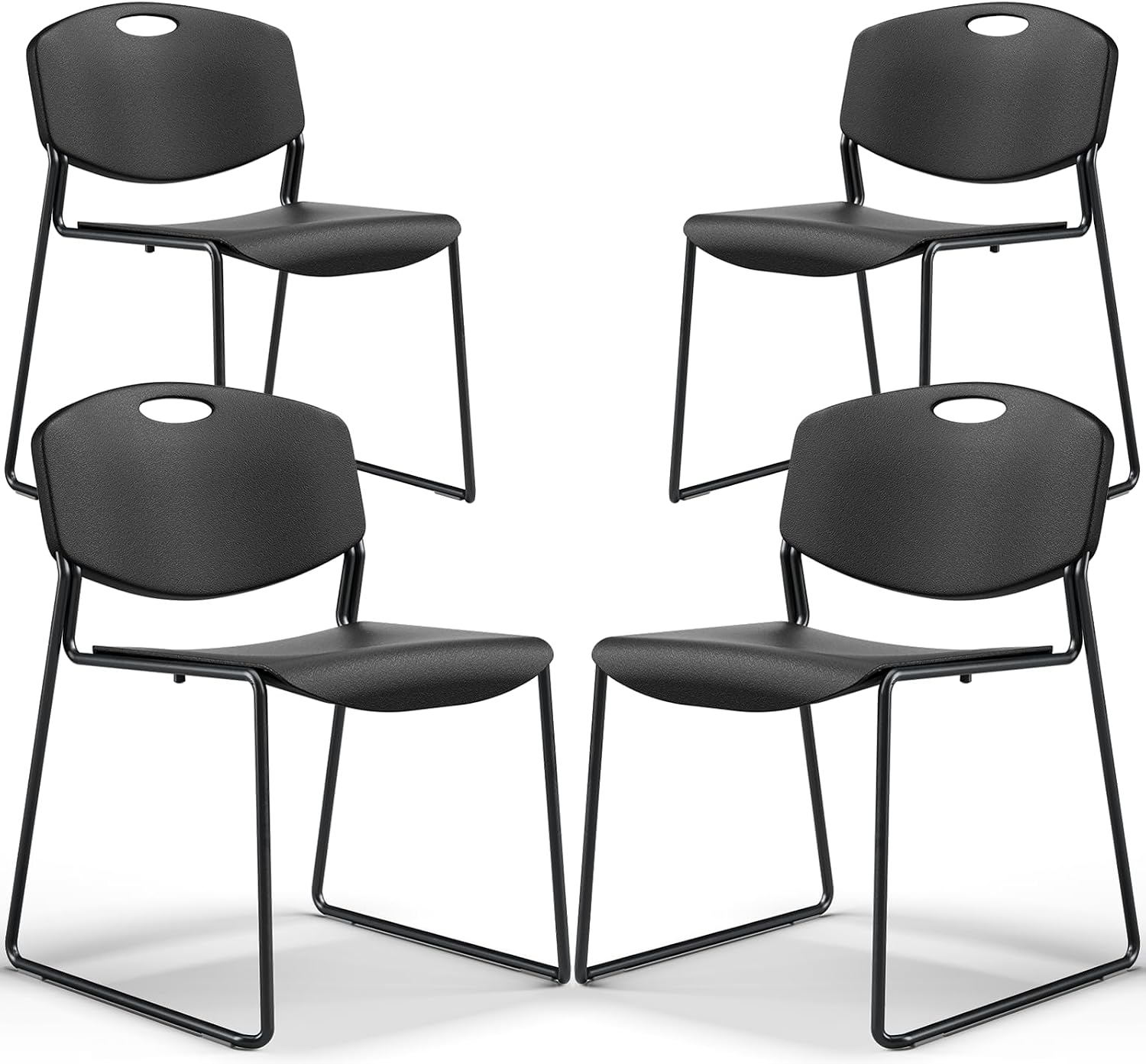 Stacking Chairs Set of 4, Plastic Waiting Room Chair with Sled Base, Stackable Office Guest Reception Chairs No Wheels for Break Rooms and Conference Rooms Black