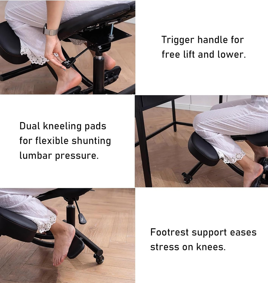 Saddle Chair Office Saddle Kneeling Chair, Adjustable Height Ergonomic Stool for Home, Relieve Pain Mobile Angled Posture Seat with Thick Cushion Pad