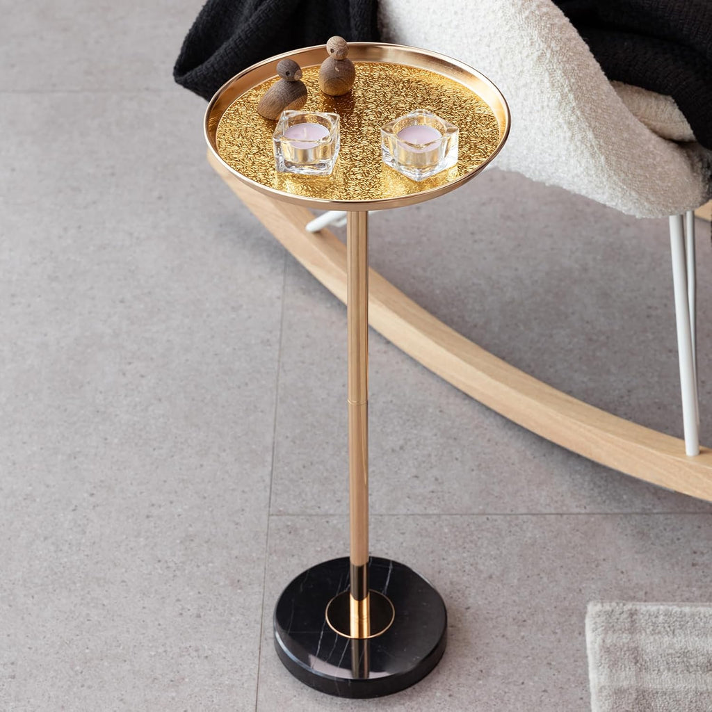 Adjustable Side Table, Small Tea Martini Table, Gold, Natural Marble Decorative Pedestal End Table for Display and Storage