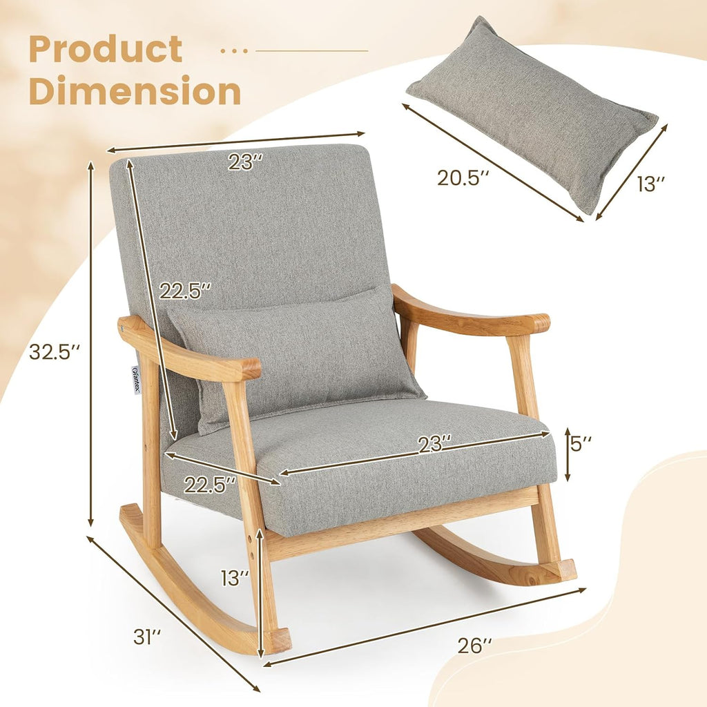 GOFLAME Nursery Rocking Chair Set of 2, Upholstered Rocker Glider Chair with Lumbar Pillow, High Backrest & Padded Seat Cushion, Accent Armchair with Rubber Wood Frame for Living Room, Bedroom, Grey