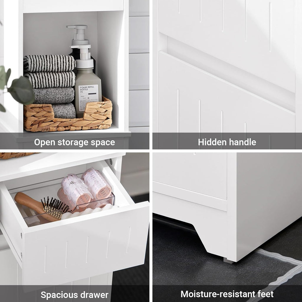 SoBuy Narrow Bathroom Storage Cabinet, Tall Slim Bathroom Organizers and Storage for Small Spaces, Freestanding Skinny Cabinet with Doors and Shelves for Tight Corners, White BZR109-W