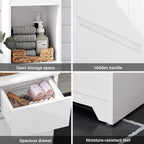 SoBuy Narrow Bathroom Storage Cabinet, Tall Slim Bathroom Organizers and Storage for Small Spaces, Freestanding Skinny Cabinet with Doors and Shelves for Tight Corners, White BZR109-W