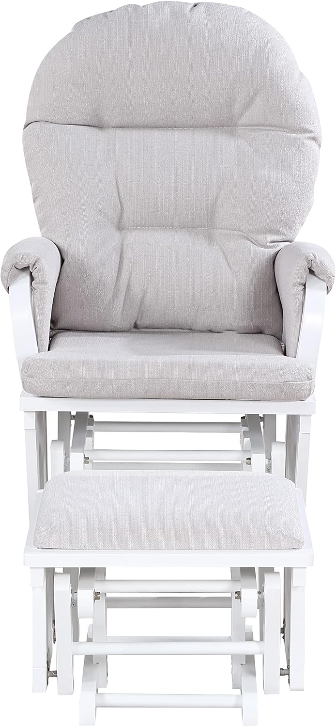 Glider Ottoman White,Woven Gray