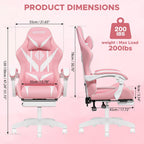 HOFFREE Pink Gaming Chair for Girls with Massage Computer Gamer Chair with Footrest and Lumbar Support Reclining PC Game Chair with Headrest for Gaming Room