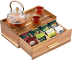 Tea Bag Organizer, Acacia Wood Tea Organizers and Storage Box, Tea Bag Holder Station Caddy Container for Countertop, Tea Accessories Gift Box with Drawer