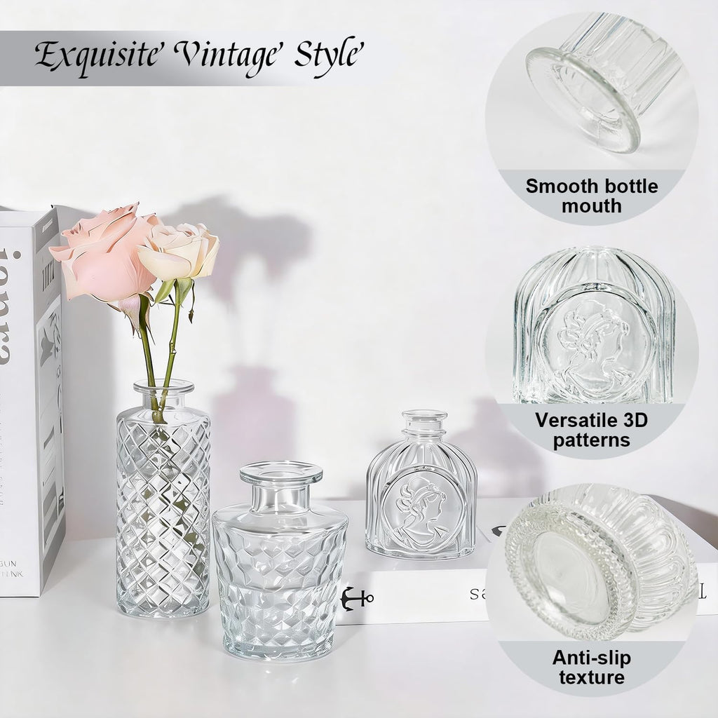 Clear Glass Bud Vase Set of 14 Pcs,Small Bud Vases in Bulk,Glass Crystal Flower Vases Table Centerpieces for Party Event Wedding Decor Baby Shower Decorations (Clear, 14 Pcs)