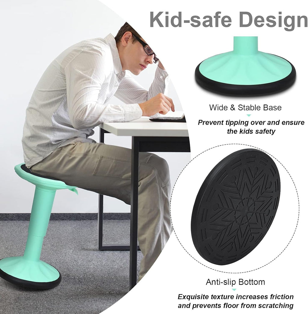 GLACER Wobble Stool, Wiggle Stool for Classroom Seating, 24" Active Learning Stool w/Adjustable Height, Sitting Balance Chair for School, Office Stand Up, Flexible Seating Wobble Chair (Green)