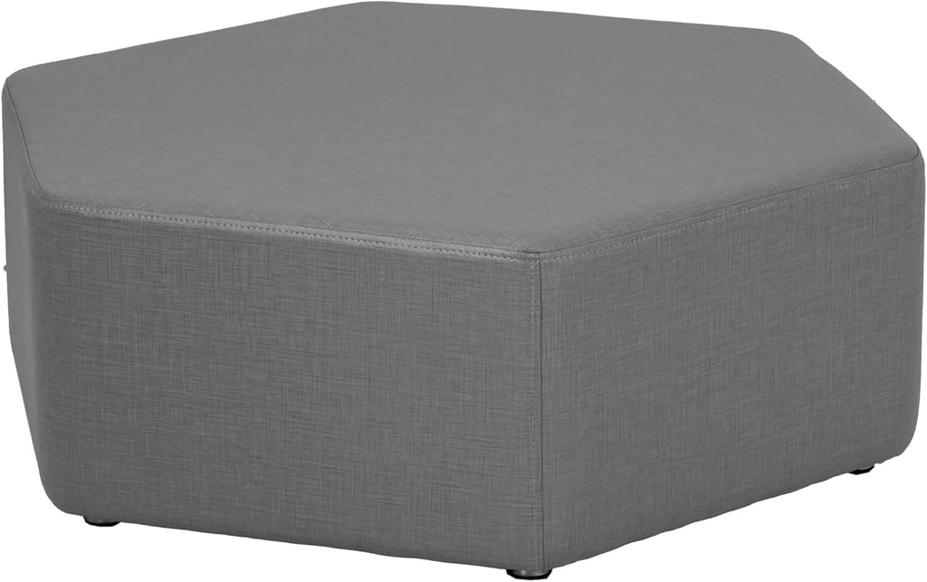 FDP Pro Series Hexagon Accent Ottoman (12" Height) Hand Upholstered Commercial Furniture for Hotel Lobby, Office, Restaurant, Home Collaborative and Configurable Seating - Slate Gray Crosshatch